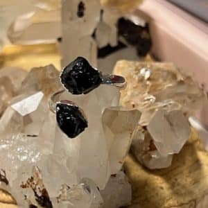 Obsidiana Negra Anel em aço