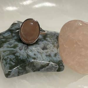 Quartzo Rosa Anel em aço