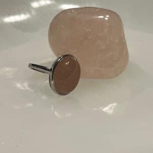 Quartzo Rosa Anel em aço