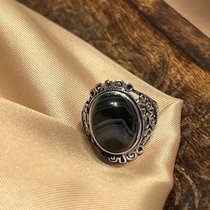 Ágata Negra Anel em aço