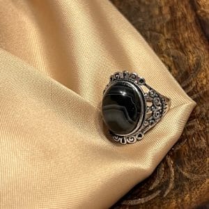 Ágata Negra Anel em aço