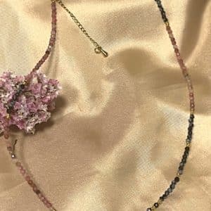 Turmalina Rosa e Obsidiana Flocos de Neve Colar