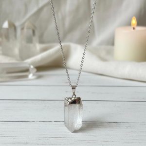 Quartzo Cristal Pendente topo em Prata