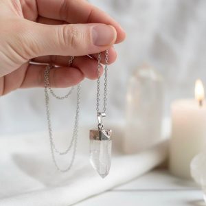 Quartzo Cristal Pendente topo em Prata