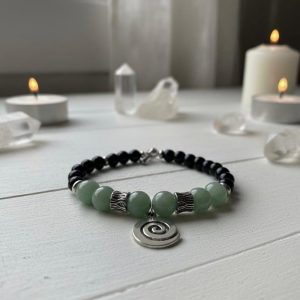 Aventurina Verde e Turmalina Negra Pulseira