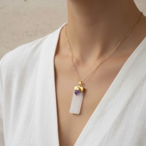 Selenite e Ametista Pendente